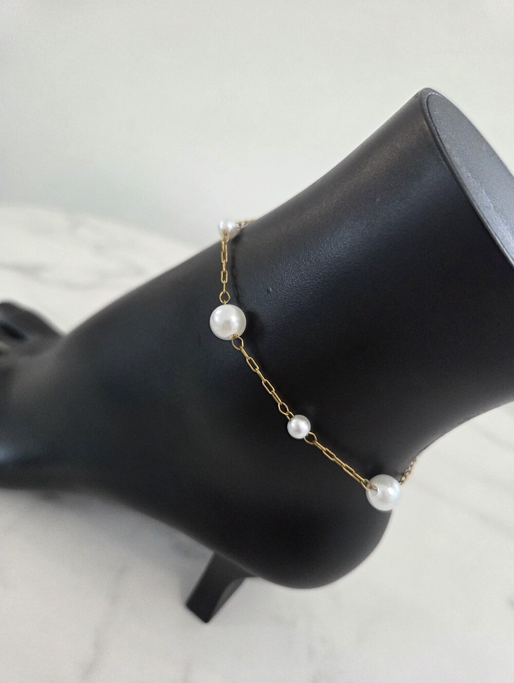 ​Gold Pearl Anklet Dainty Cable Chain Anklet Beach Wedding Bridal Jewelry - Picture 5 of 11